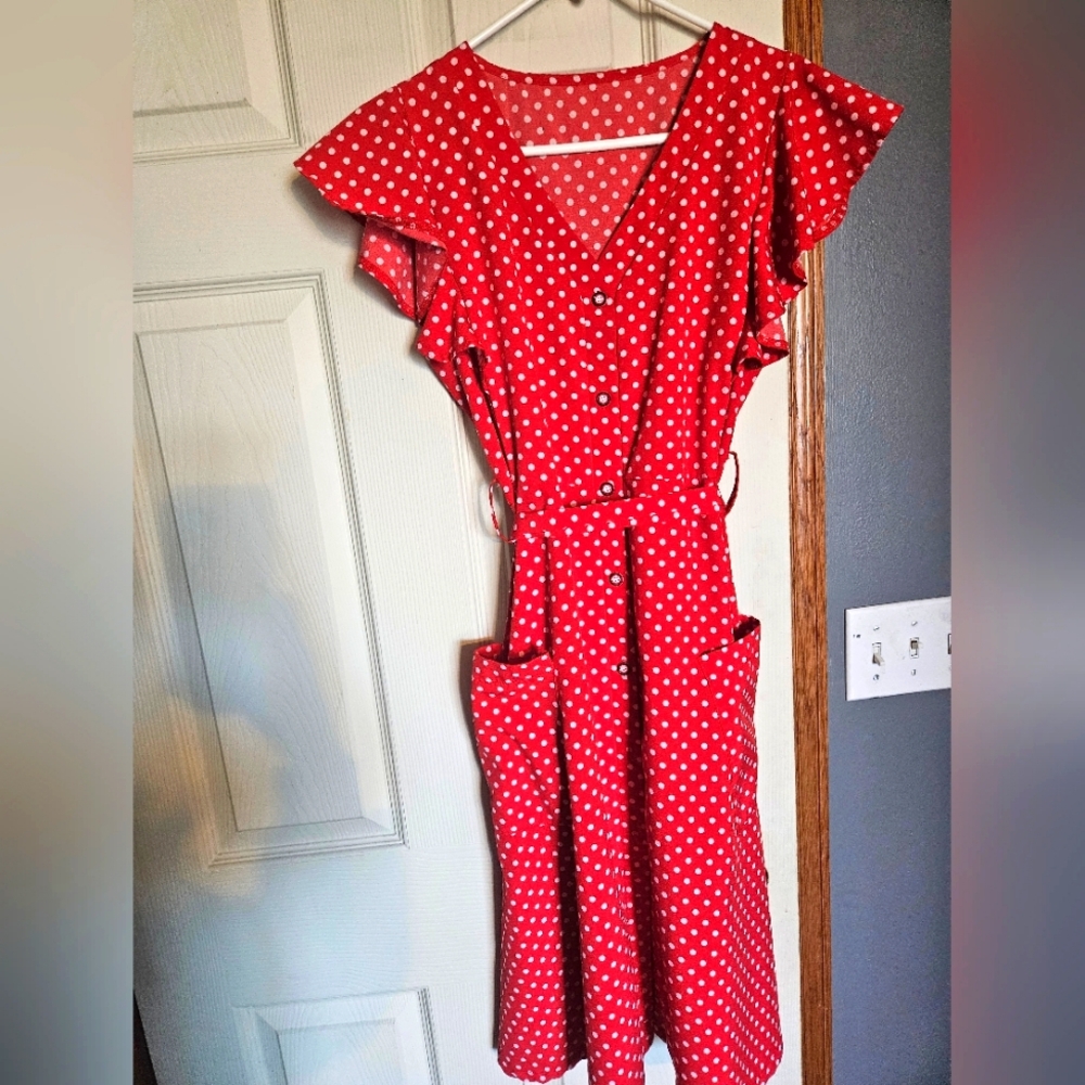 Red Polka Dot Dress. Size M